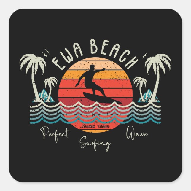 Retro Ewa Beach Square Sticker (Front)
