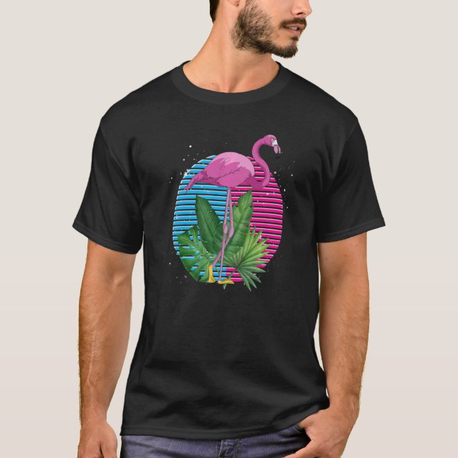 Retro Exotic Animal Lover Tropical Bird Pink Flami T-Shirt (Front)