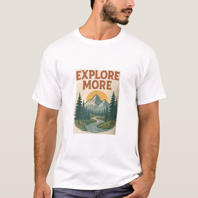 Retro "Explore More" Mountain Adventure T-Shirt (Front)