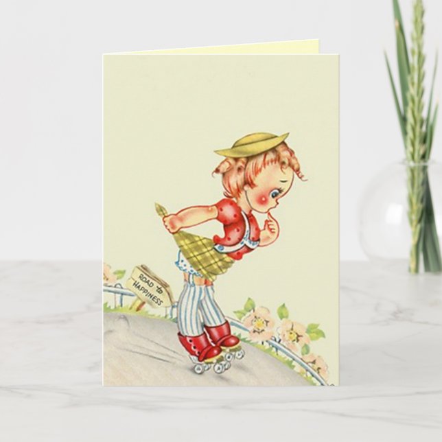 Retro Extreme Sports Roller Skater Down steep Hill Card (Front)