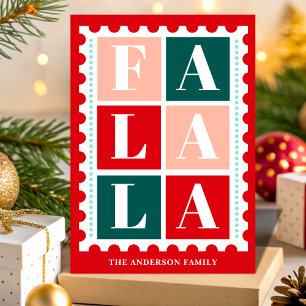 Retro Fa La La Christmas Postage Stamp Holiday Card