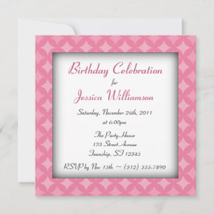Retro Fab Square Pink Birthday Party Invitations