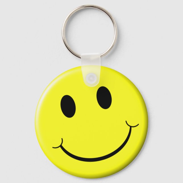 Retro Face Bright Yellow Smile Key Ring (Front)