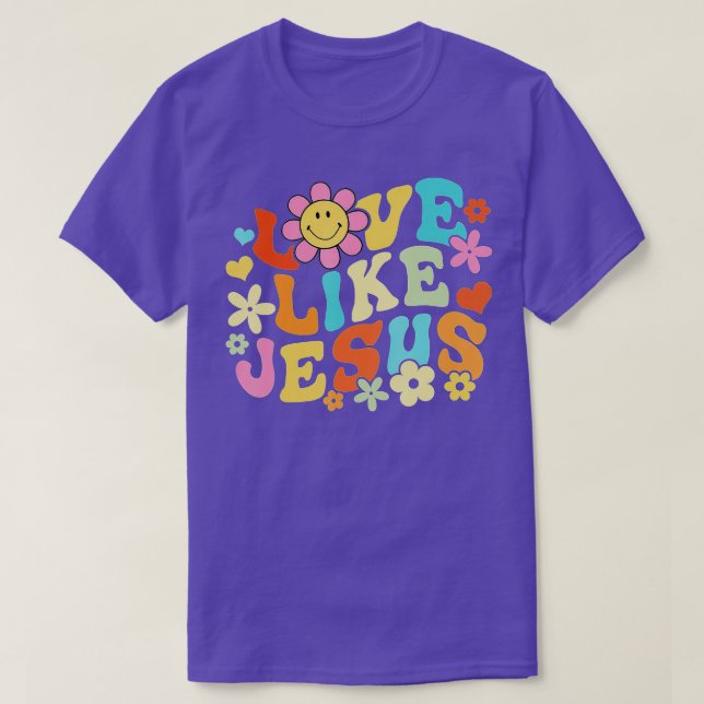 Retro Face  Love Like Jesus Boho Flowers  T-Shirt (Design Front)