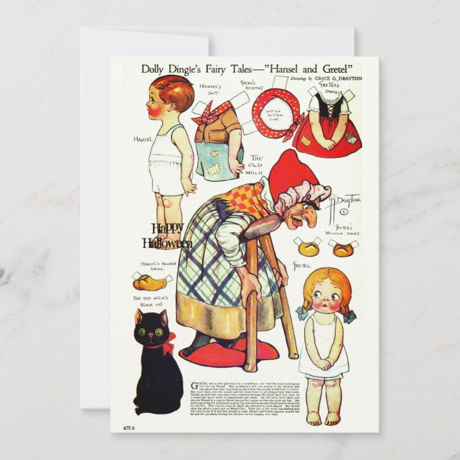 Retro Fairy Tale Halloween 🎃  Paper Dolls Thank You Card (Front)