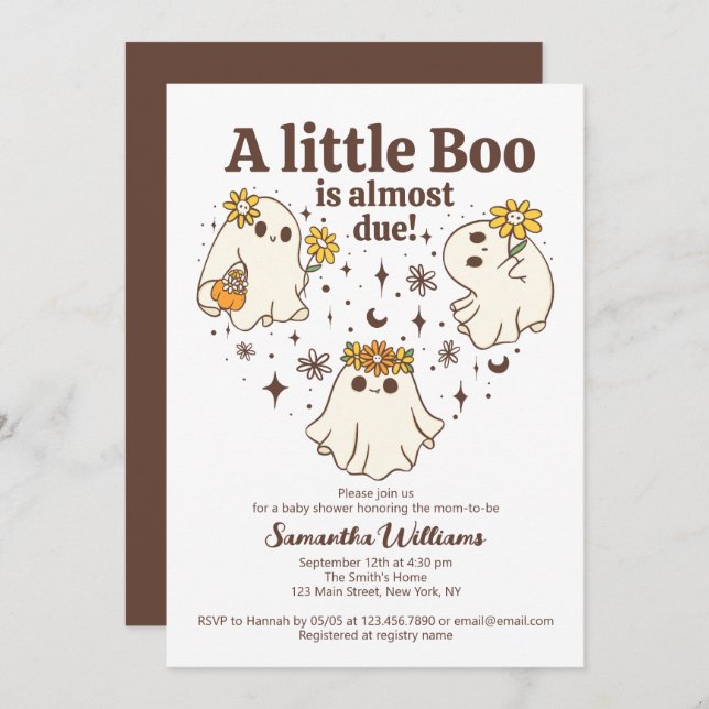 Retro Fall A Little Boo Is Almost Due Baby Shower Invitation (Front/Back)