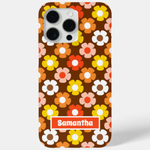 Retro Fall Autumn Flowers Pattern Brown iPhone 15 Pro Max Case