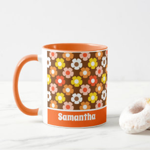 Retro Fall Autumn Flowers Pattern Brown Mug