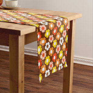 Retro Fall Autumn Flowers Pattern Brown Short Table Runner