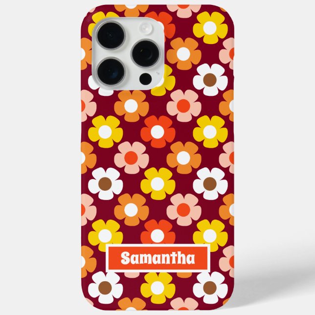 Retro Fall Autumn Flowers Pattern Burgundy Case-Mate iPhone Case (Back)