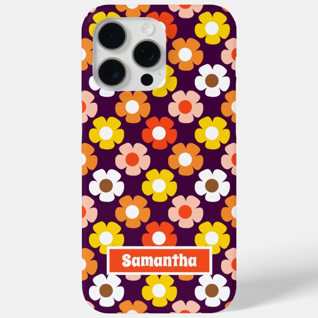 Retro Fall Autumn Flowers Pattern Purple Case-Mate iPhone Case (Back)