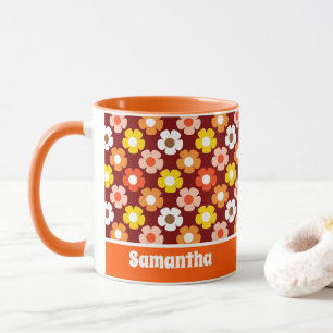 Retro Fall Autumn Flowers Pattern Red Mug