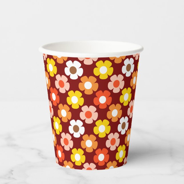 Retro Fall Autumn Flowers Pattern Red Paper Cups (Front)