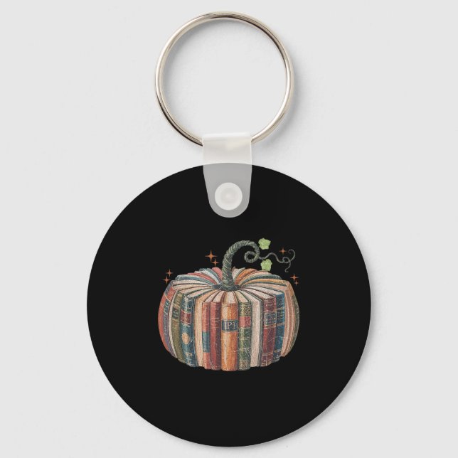 Retro Fall Book Pumpkin Fall Librarians Teachers S Key Ring (Front)