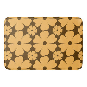 Retro Fall Daisy Floral Pattern Warm Earthy Brown Bath Mat