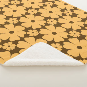Retro Fall Daisy Floral Pattern Warm Earthy Brown Sherpa Blanket