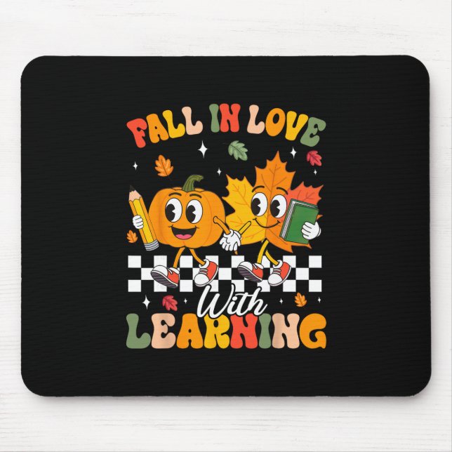Retro Fall In Love With Learning Autumn Leaf Pumpk Mouse Mat (Front)