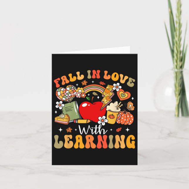 Retro Fall In Love With Learning Autumn Pumpkin Te Card (Front)