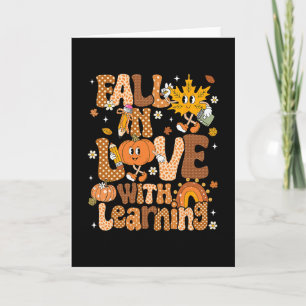 Retro Fall In Love With Learning Autumn Pumpkin Te Card
