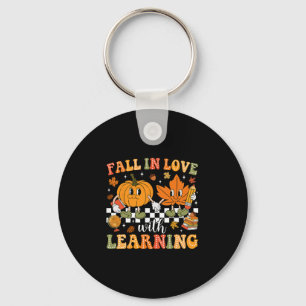 Retro Fall In Love With Learning Autumn Pumpkin Te Key Ring