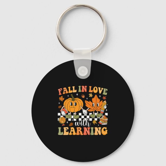Retro Fall In Love With Learning Autumn Pumpkin Te Key Ring (Front)