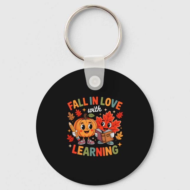 Retro Fall In Love With Learning Autumn Pumpkin Te Key Ring (Front)