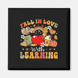 Retro Fall In Love With Learning Autumn Pumpkin Te Magnet