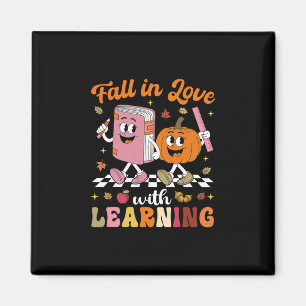 Retro Fall In Love With Learning Autumn Pumpkin Te Magnet