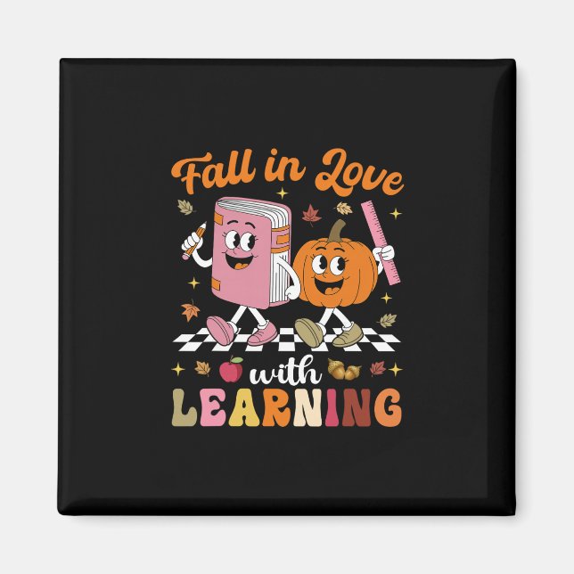 Retro Fall In Love With Learning Autumn Pumpkin Te Magnet (Front)