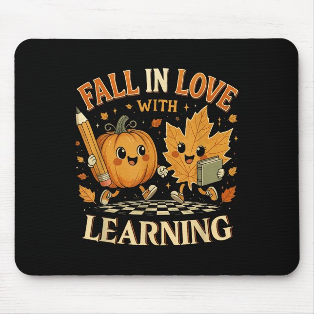 Retro Fall In Love With Learning Autumn Pumpkin Te Mouse Mat (Front)
