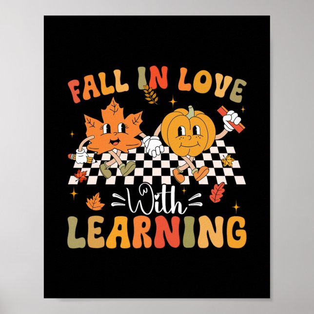 Retro Fall In Love With Learning Autumn Pumpkin Te Poster (Front)