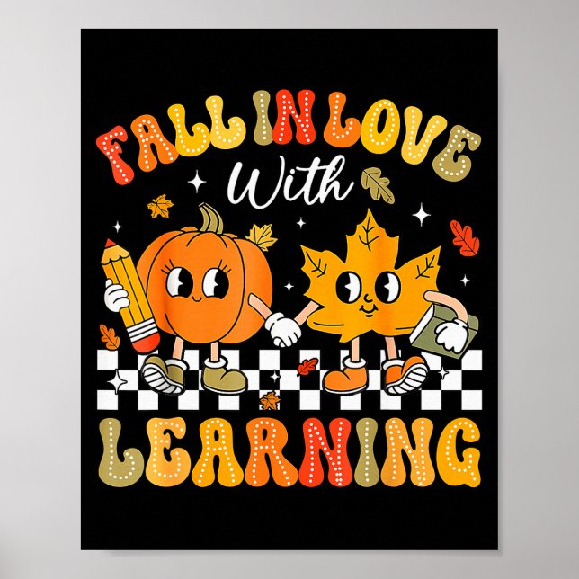 Retro Fall In Love With Learning Autumn Pumpkin Te Poster (Front)
