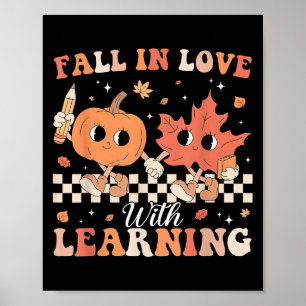 Retro Fall In Love With Learning Autumn Pumpkin Te Poster