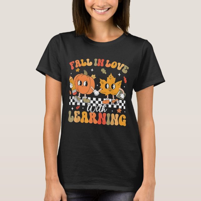 Retro Fall In Love With Learning Autumn Pumpkin Te T-Shirt (Front)
