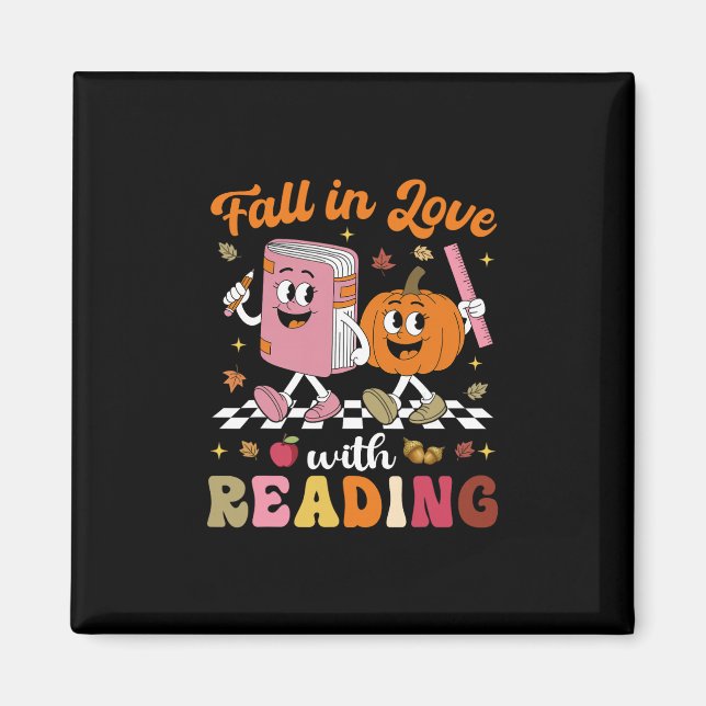 Retro Fall In Love With Learning Pumpkin Autumn Te Magnet (Front)