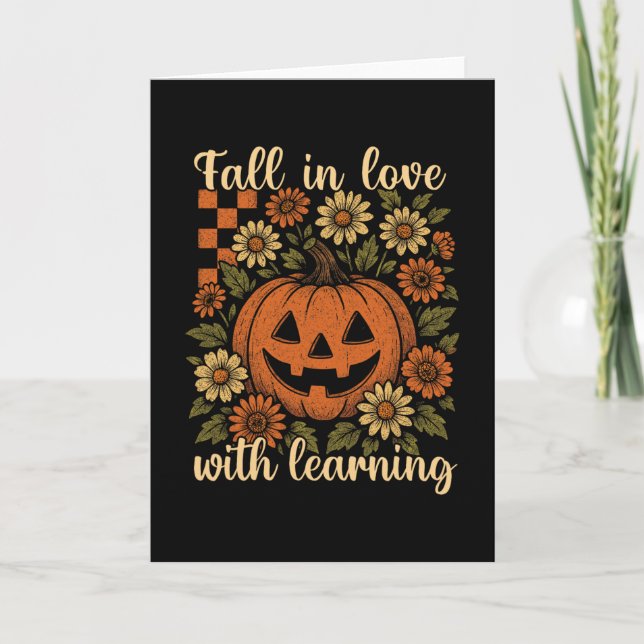 Retro Fall In Love With Learning Teacher Autumn Pu Card (Front)