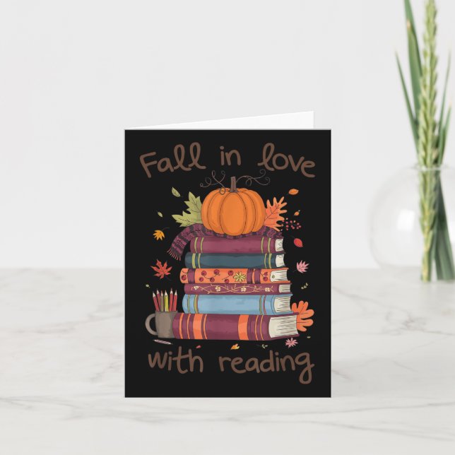 Retro Fall In Love With Reading Book Autumn Pumpki Card (Front)
