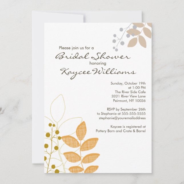 Retro Fall Leaves Autumn Bridal Shower Invitation (Front)