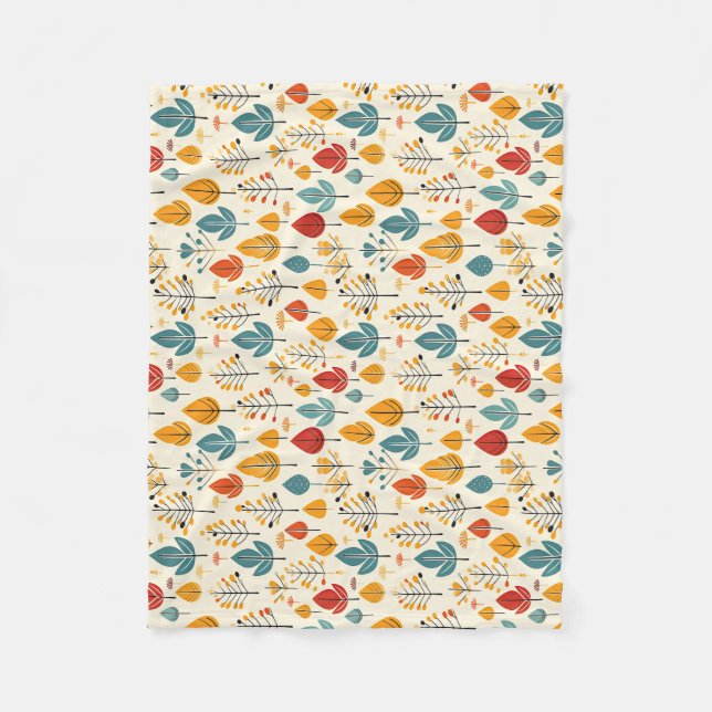 Retro Fall Leaves Autumn Leaves Pattern Fleece Blanket (Front)