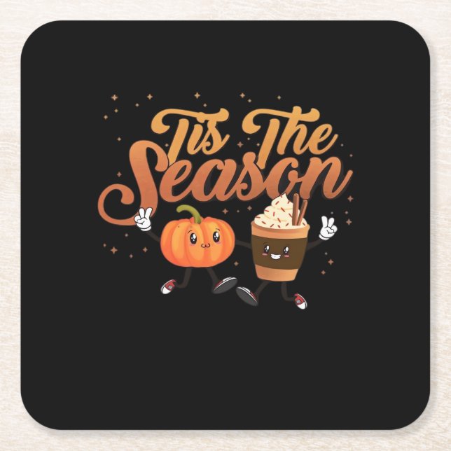 Retro Fall Tis The Season Square Paper Coaster (Front)