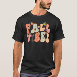 Retro Fall Vibes Floral Black Cat Happy Fall Thank T-Shirt