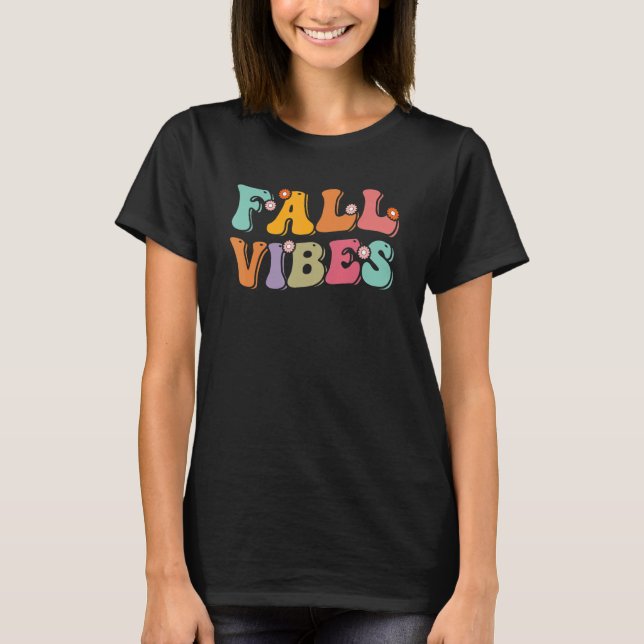 Retro Fall Vibes Floral Cozy Season Autumn Thanksg T-Shirt (Front)