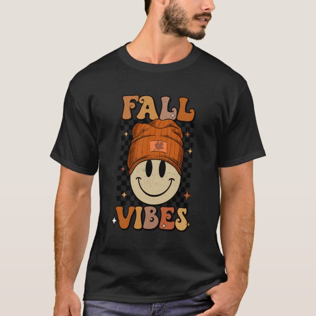 Retro Fall Vibes Funny Smile Fall Autumn Kids Wome T-Shirt (Front)