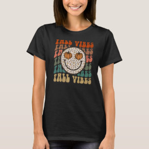 Retro Fall Vibes Hello Fall Leopard Smile Face Tre T-Shirt