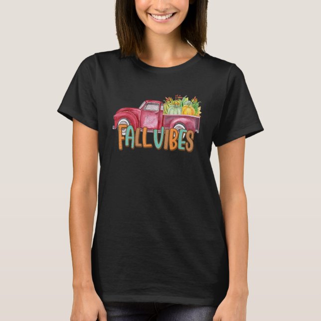 Retro Fall Vibes Pumpkin Truck  Autumn Thanksgivin T-Shirt (Front)