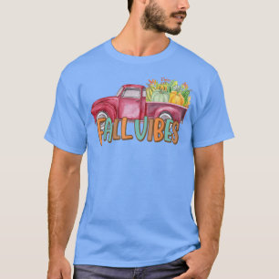 Retro Fall Vibes Pumpkin Truck Funny Autumn Thanks T-Shirt