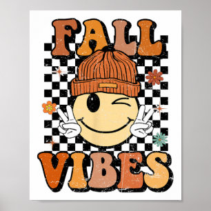 Retro Fall Vibes Smile Face Autumn Vibe Poster