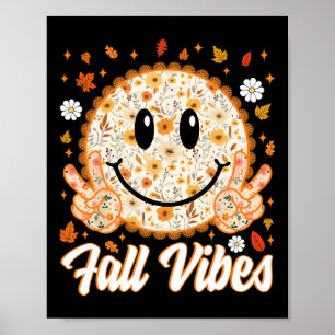 Retro Fall Vibes Smile Face Thanksgiving Autumn Fa Poster