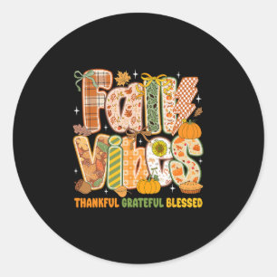 Retro Fall Vibes Thankful Grateful Blessed Autumn Classic Round Sticker
