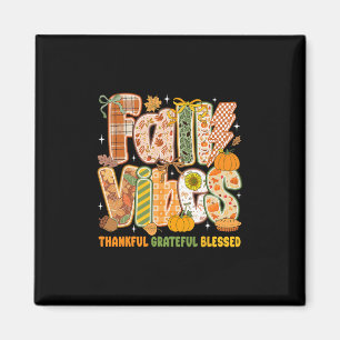 Retro Fall Vibes Thankful Grateful Blessed Autumn  Magnet